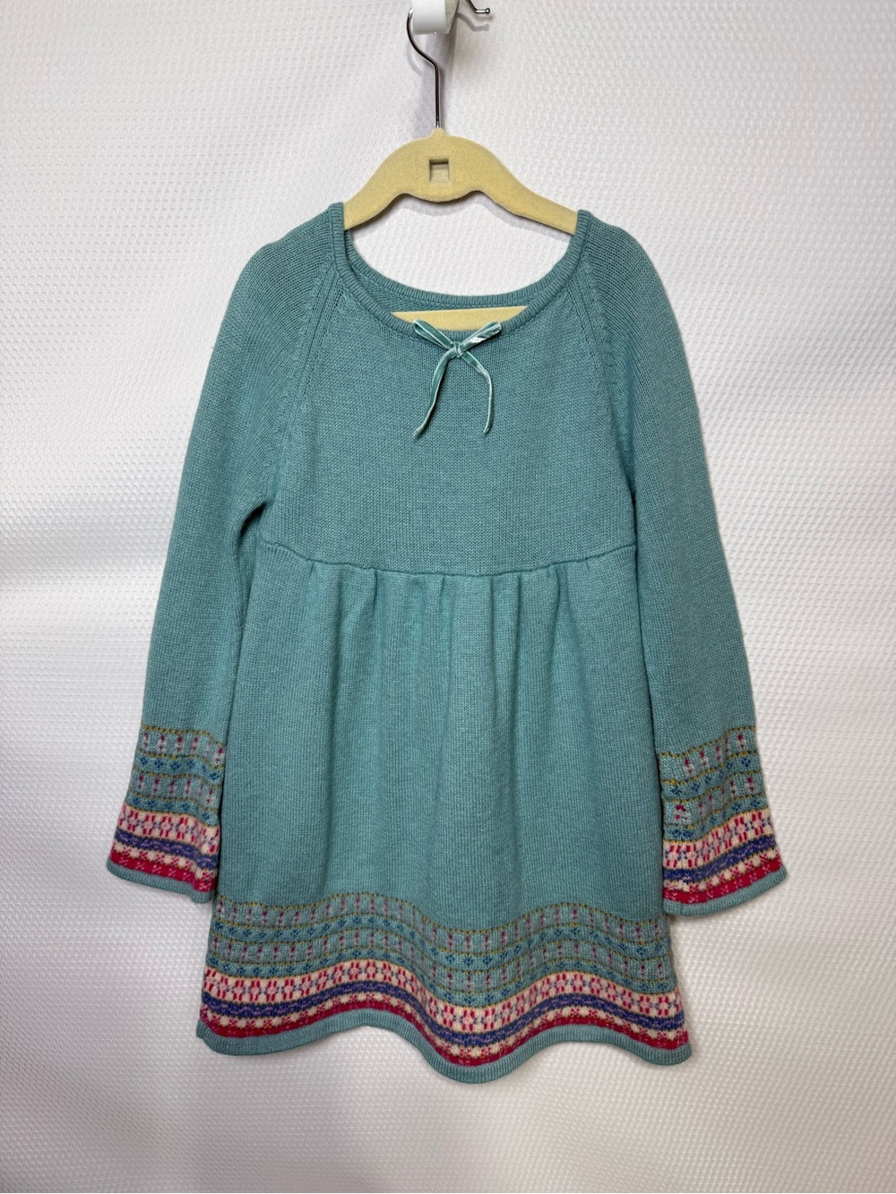 Mini Boden Girls 7-8Y Knit Sweater Dress Blue Fair Isle Wool Angora Rabbit Hair